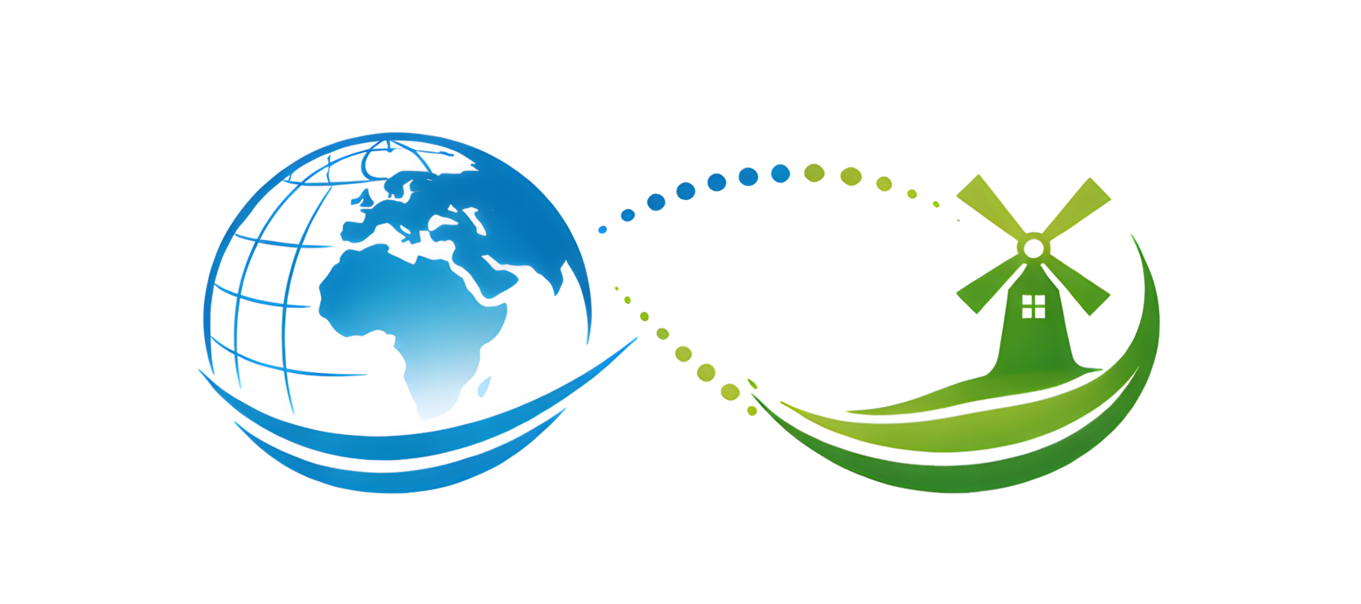 Grafik mit blauer Weltkugel und grüner Windmühle